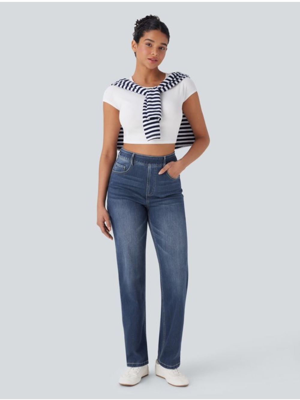 HALARA Pull On High Rise Straight Leg Jean. SZ M Tall. Comfort. Stretchy.